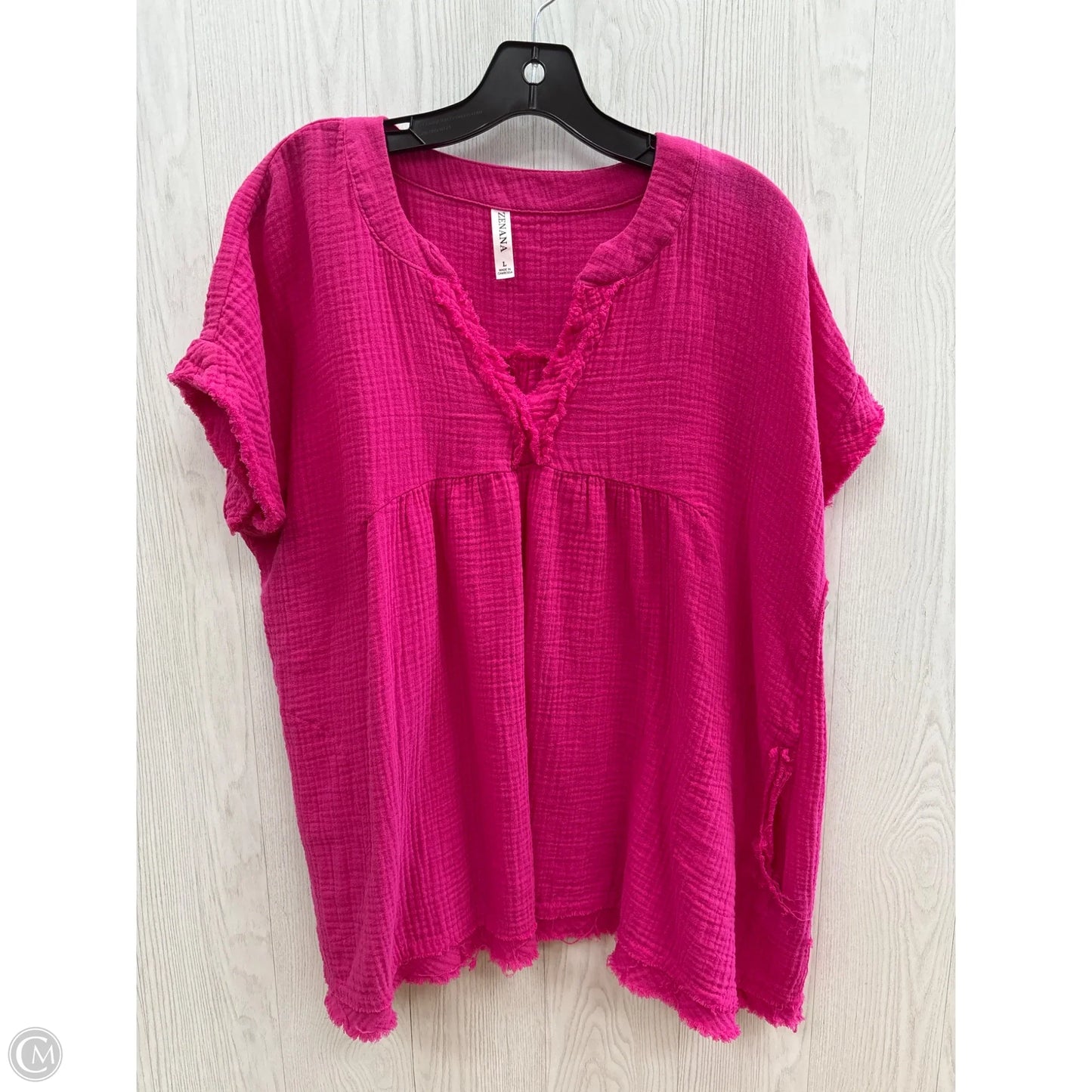 Top Short Sleeve By Zenana Outfitters In Pink, Size: L