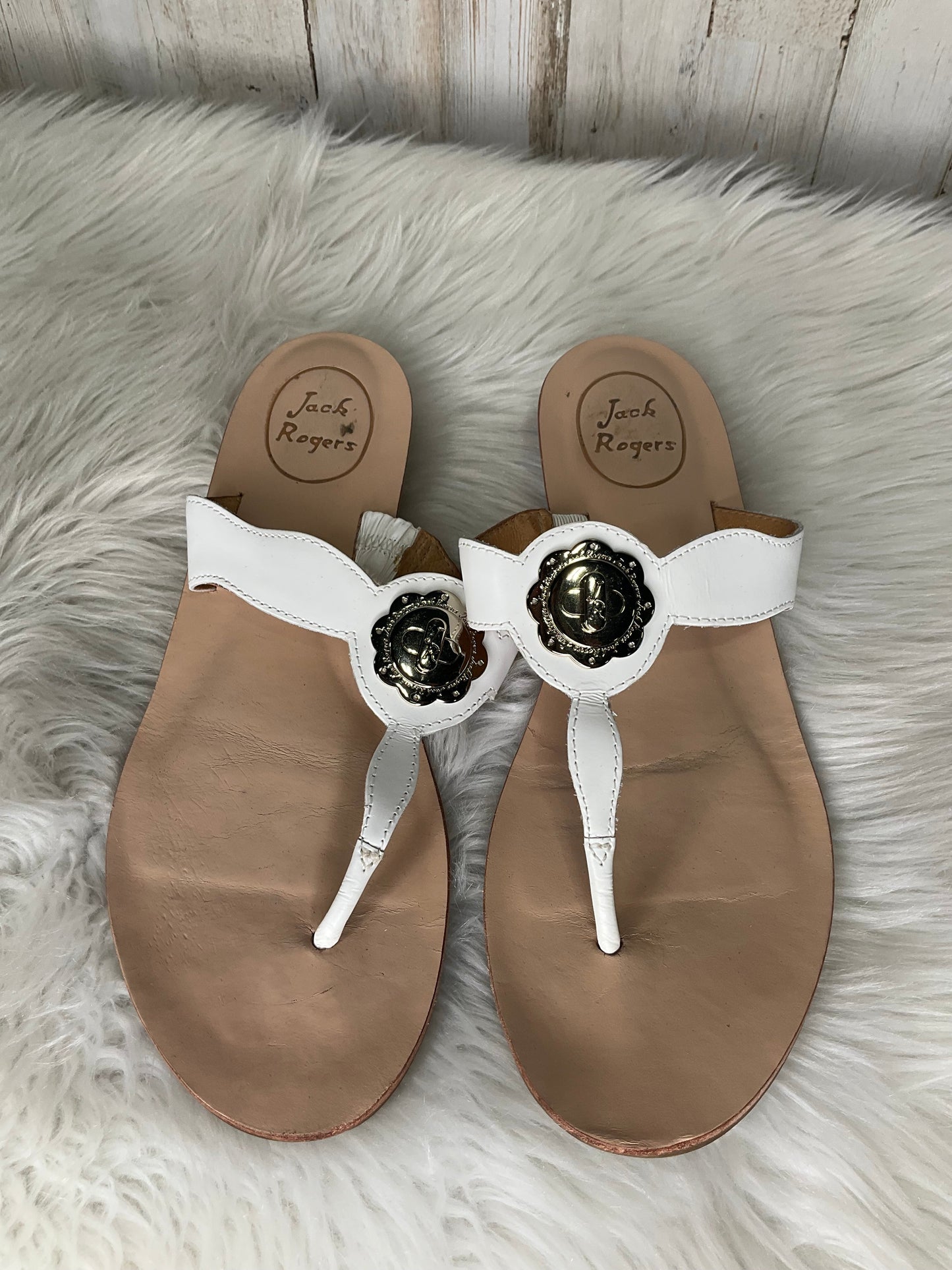 Tan & White Sandals Flats Jack Rogers, Size 7.5