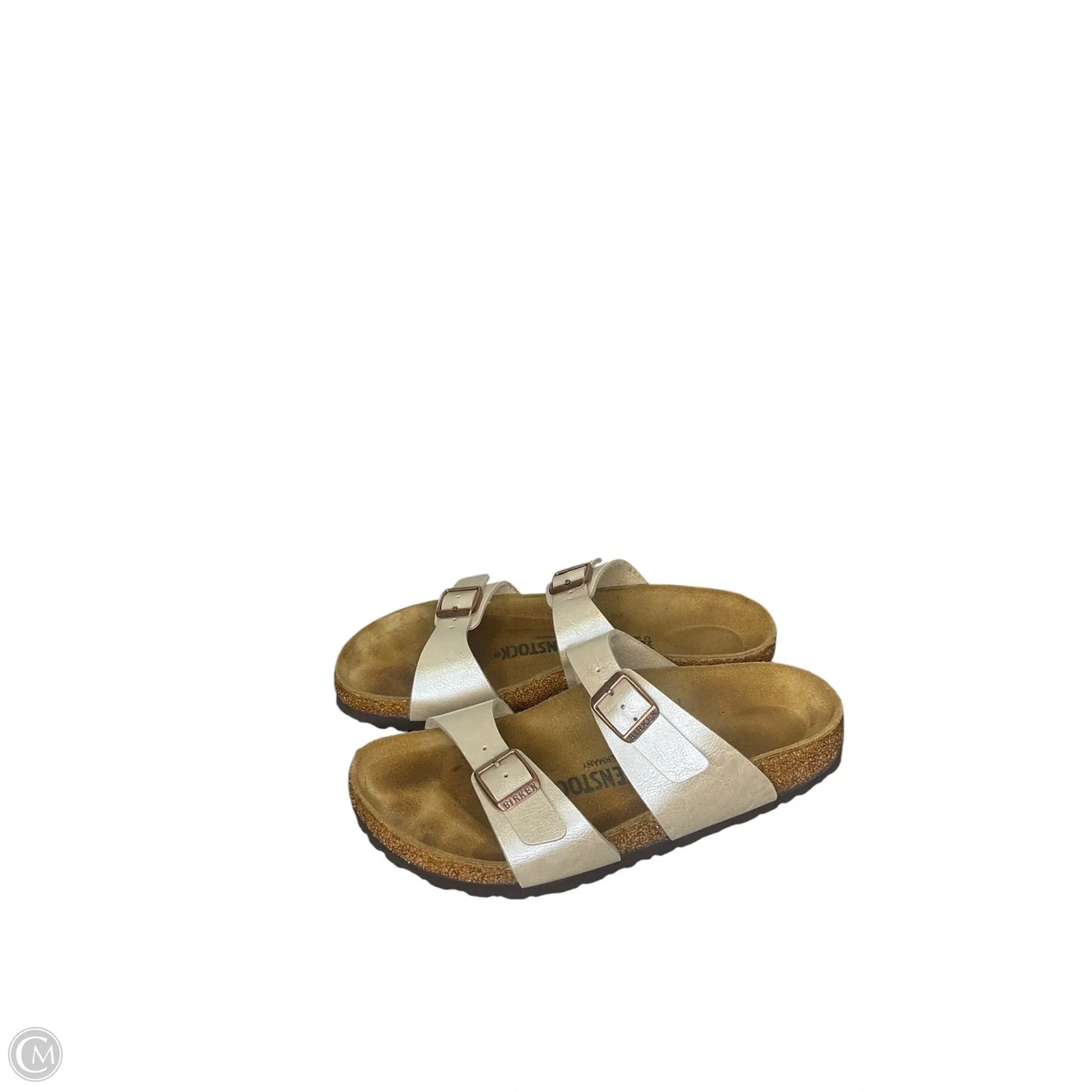 Sandals Flats By Birkenstock In Tan & White, Size: 7.5