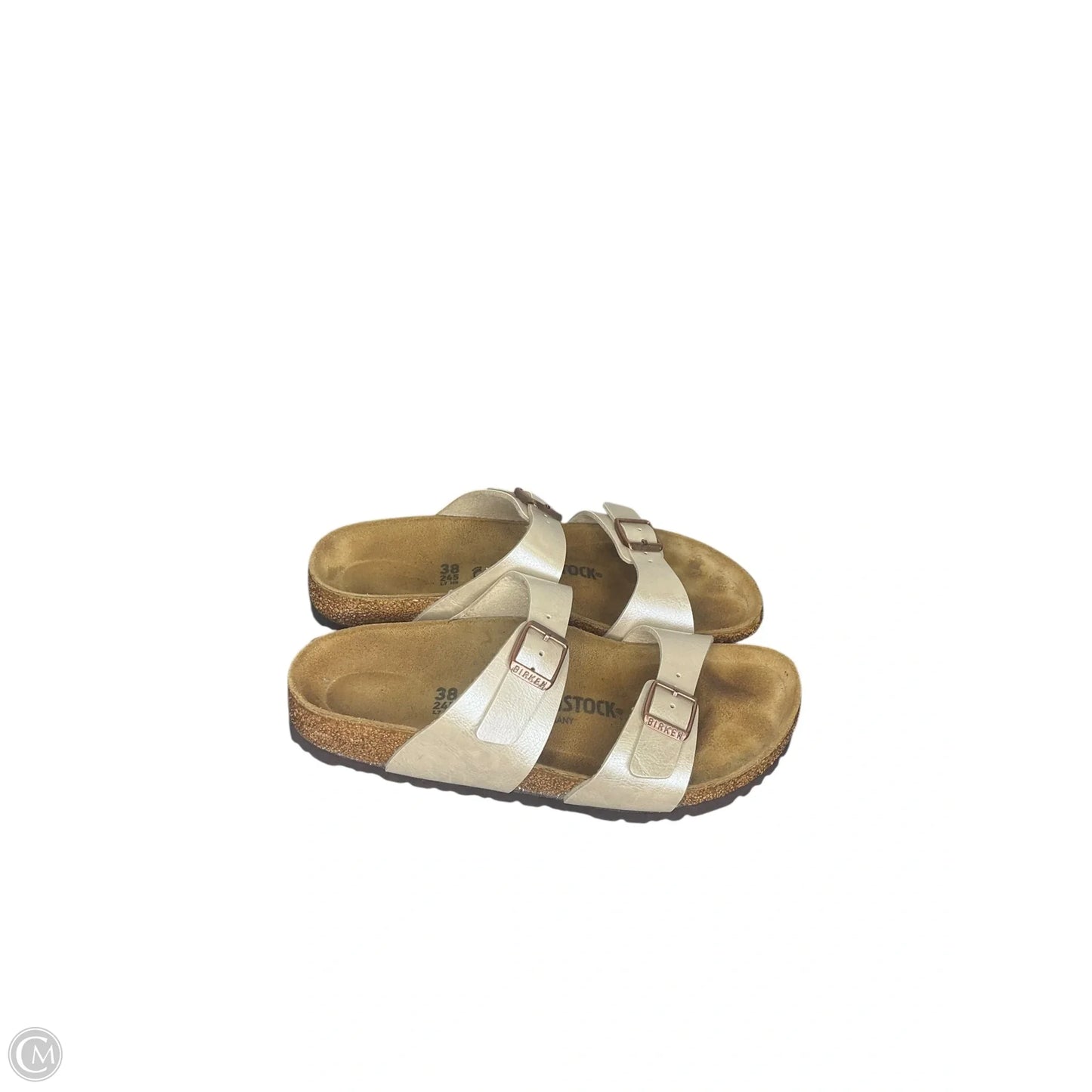 Sandals Flats By Birkenstock In Tan & White, Size: 7.5
