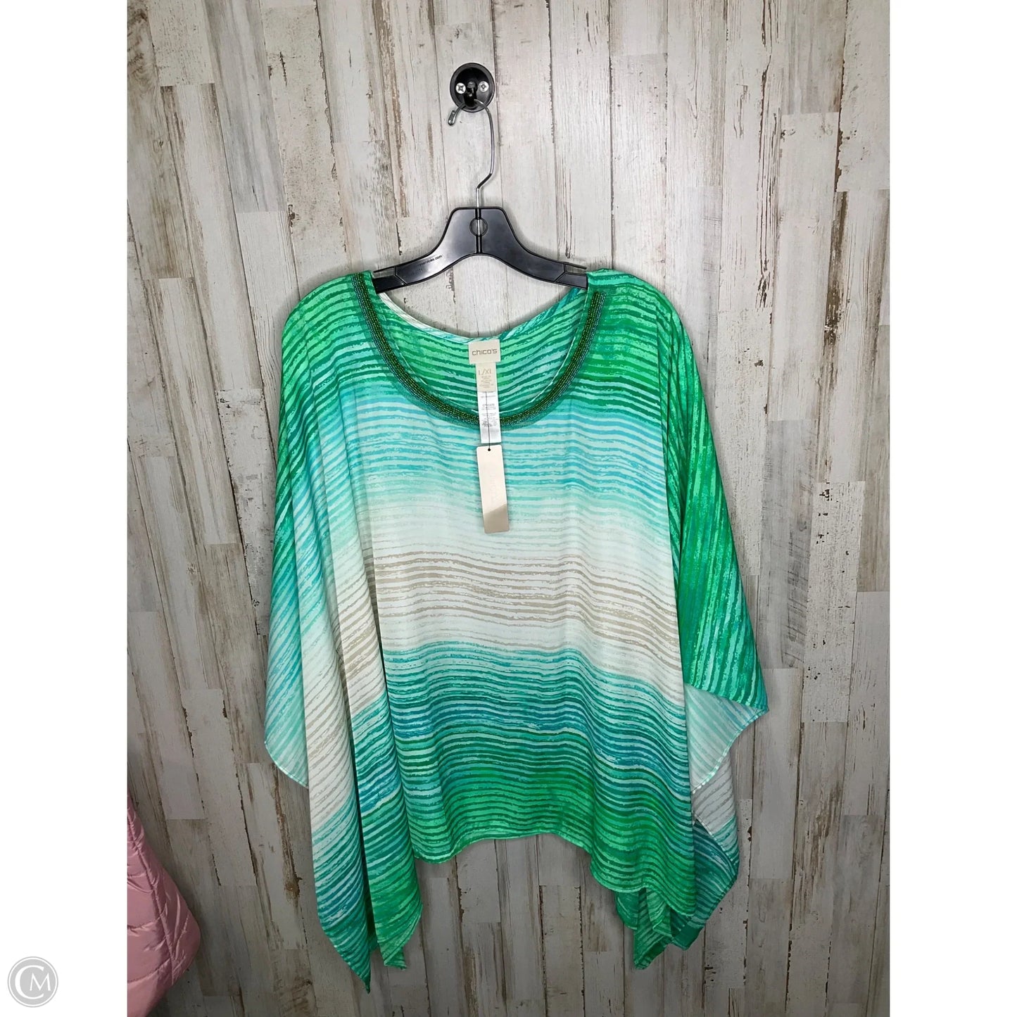 Top Short Sleeve By Chicos In Blue & Green, Size: Xl