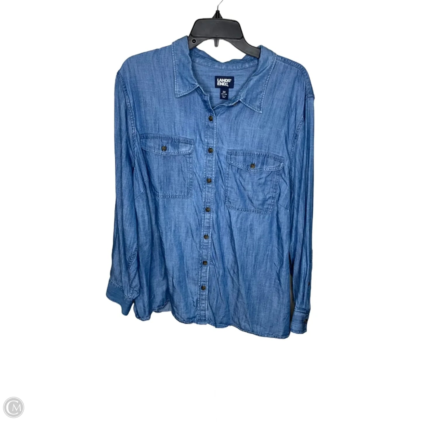Top Long Sleeve By Lands End In Blue, Size: 3x