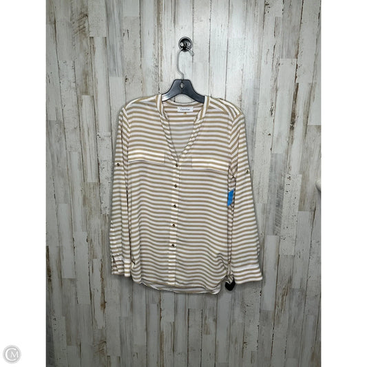 Top Long Sleeve By Calvin Klein In Brown & White, Size: S