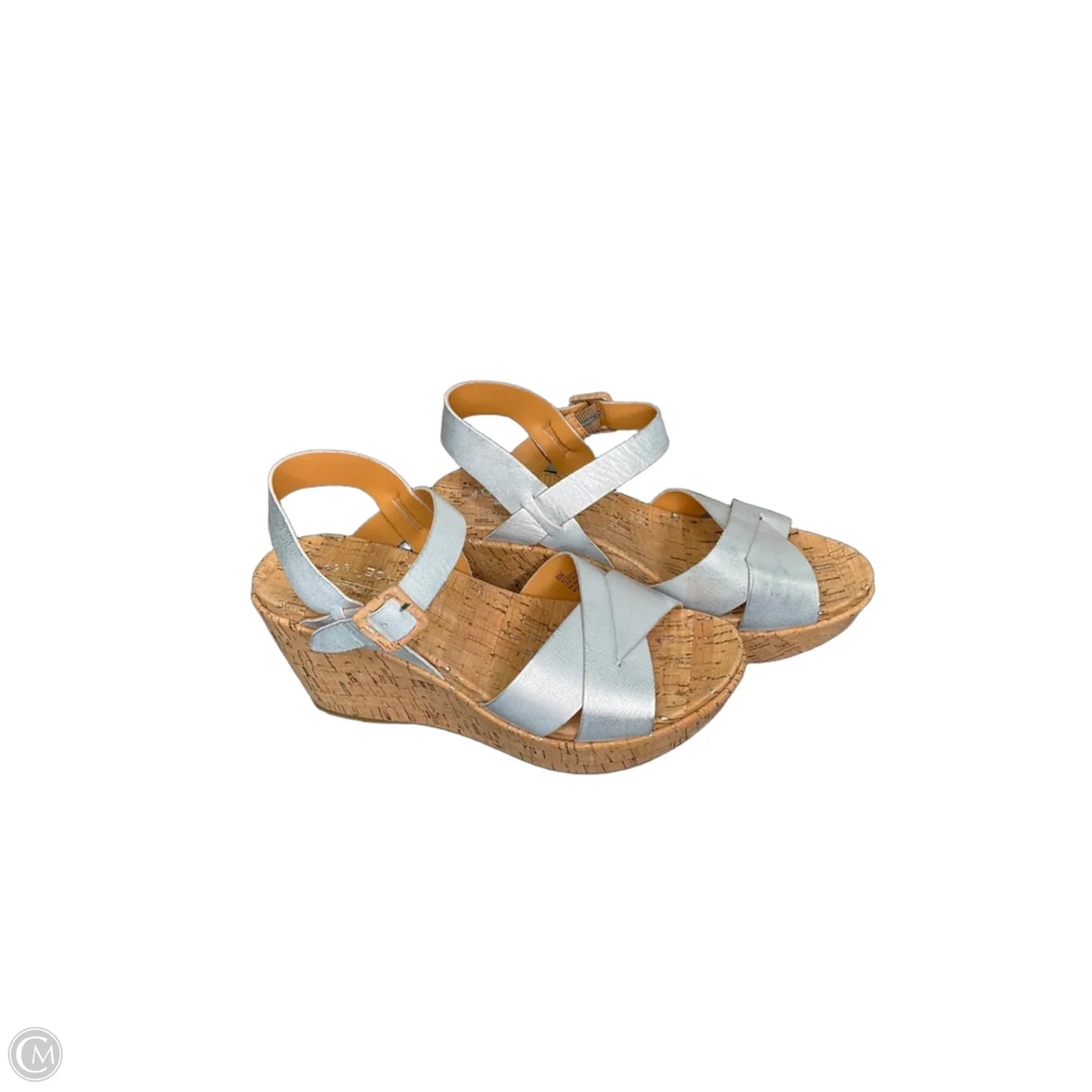 Sandals Heels Wedge By Clothes Mentor In Silver, Size: 8