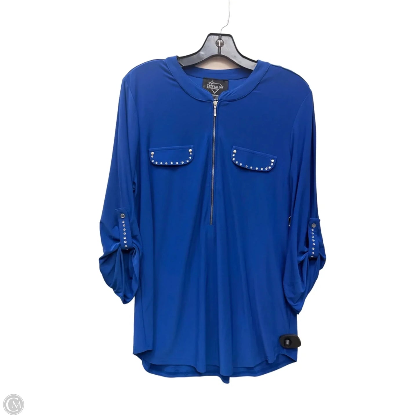 Top Long Sleeve By Crystaline In Blue & Silver, Size: L