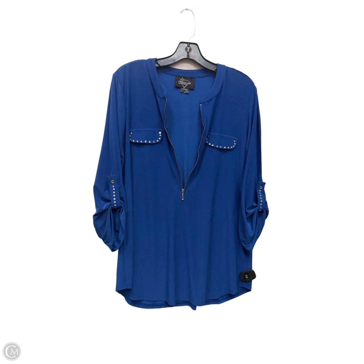 Top Long Sleeve By Crystaline In Blue & Silver, Size: L