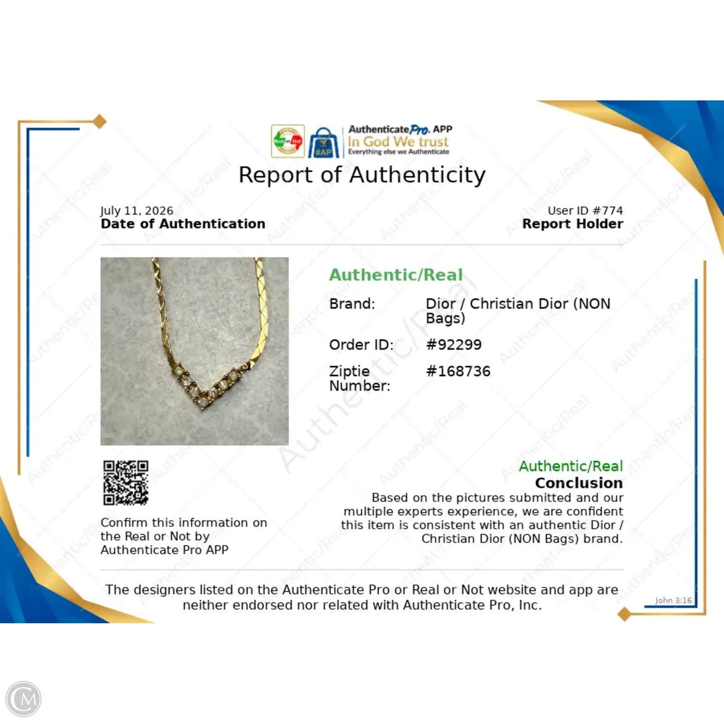 Necklace Luxury Designer By Dior