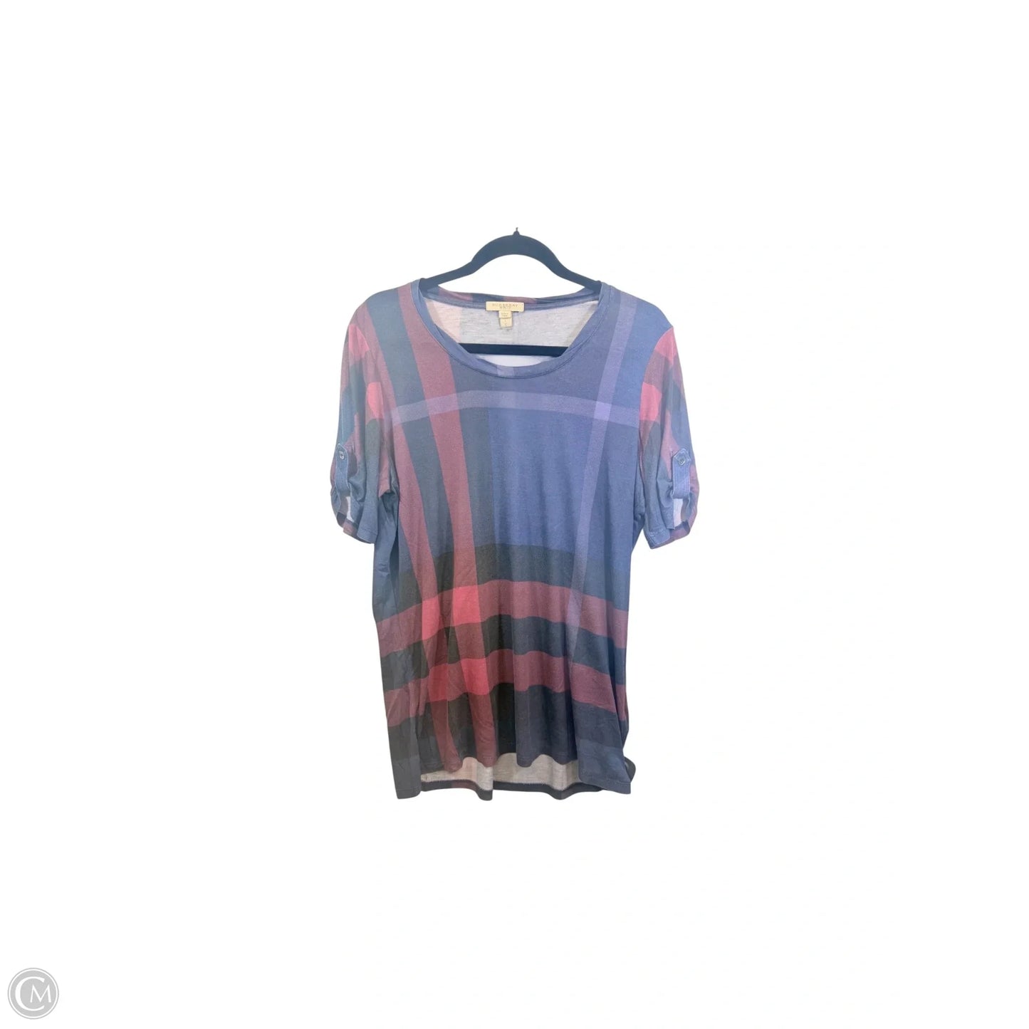 Top Short Sleeve Luxury Designer By Burberry In Blue & Red, Size: L