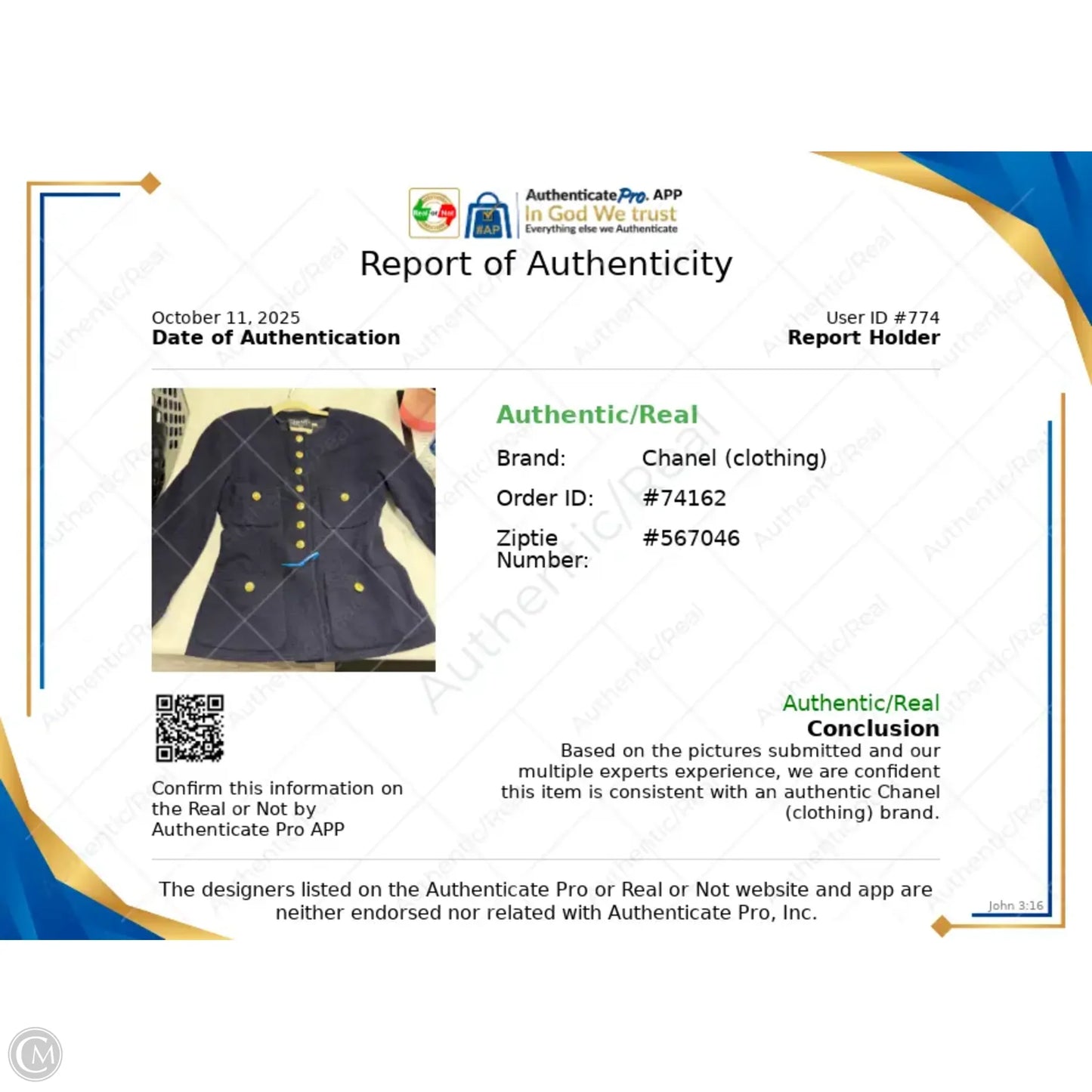 Blazer Luxury Designer By Chanel In Navy, Size: S