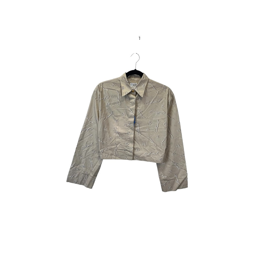 FLASH 50% off - Cream & Tan Top Long Sleeve Luxury Designer Chanel, Size M