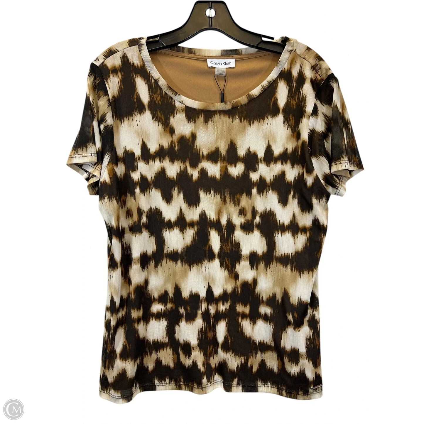 Top Short Sleeve By Calvin Klein In Brown & Cream, Size: L