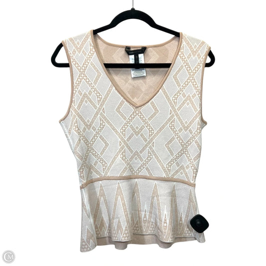 Top Sleeveless Designer By Bcbgmaxazria In Tan & White, Size: M