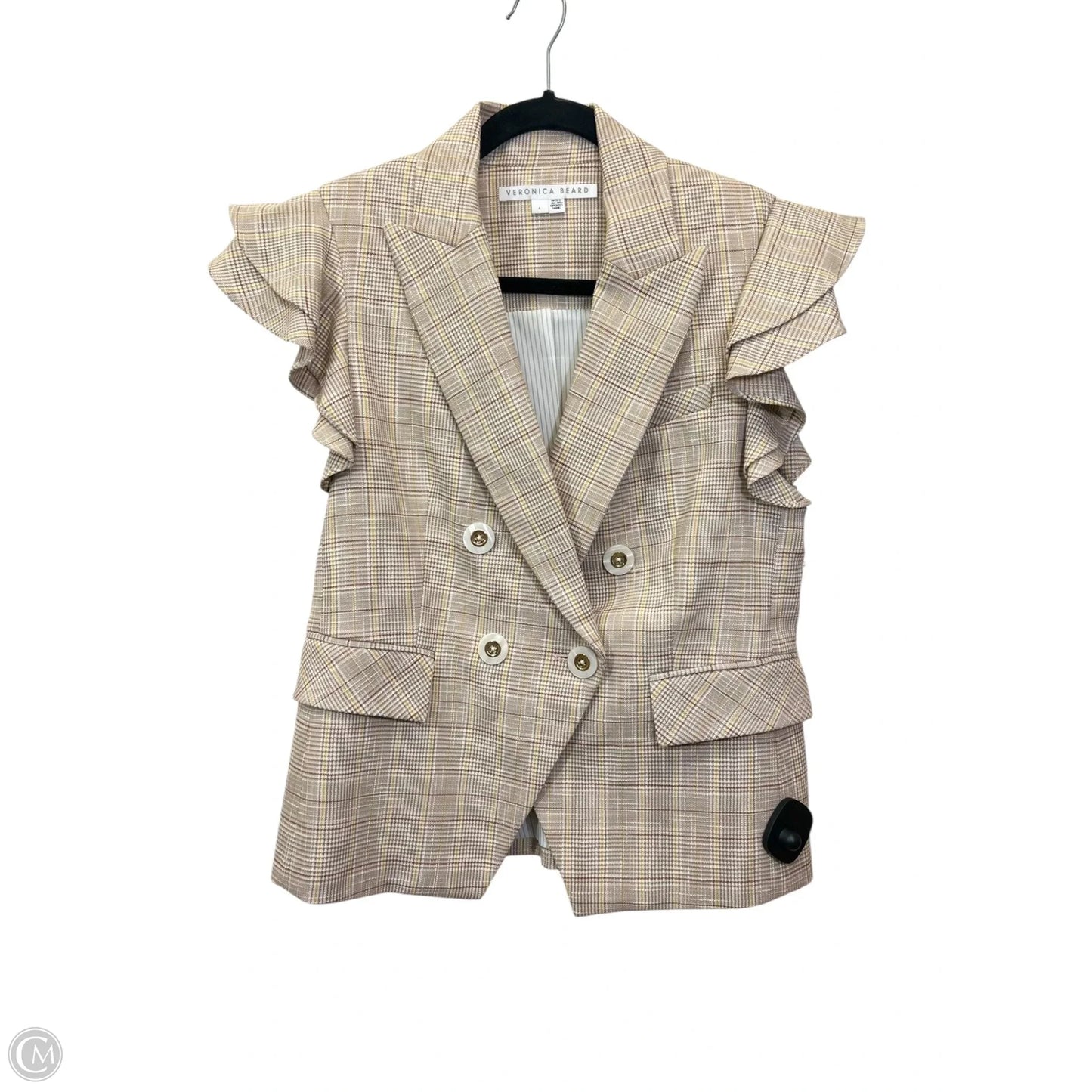 Blazer Designer By Veronica Beard In Tan & Yellow, Size: S