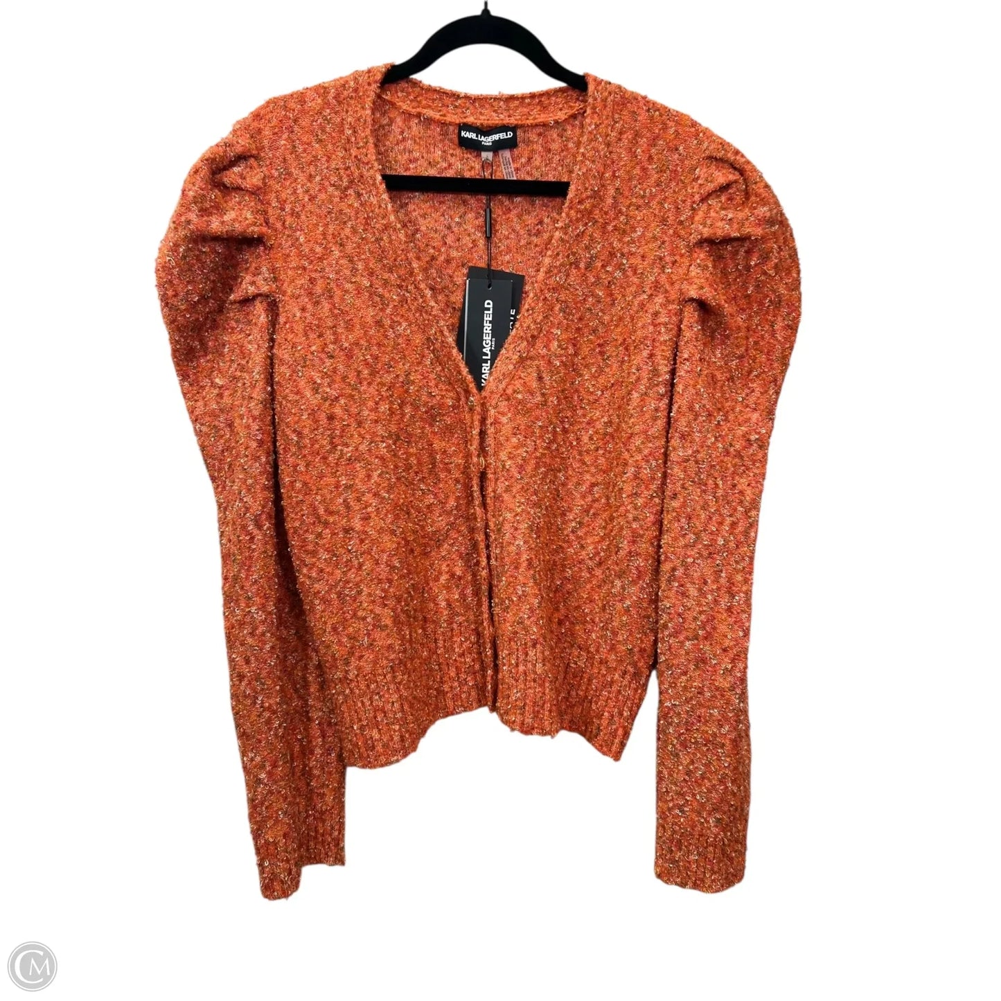 Sweater Cardigan Designer By Karl Lagerfeld In Orange, Size: L