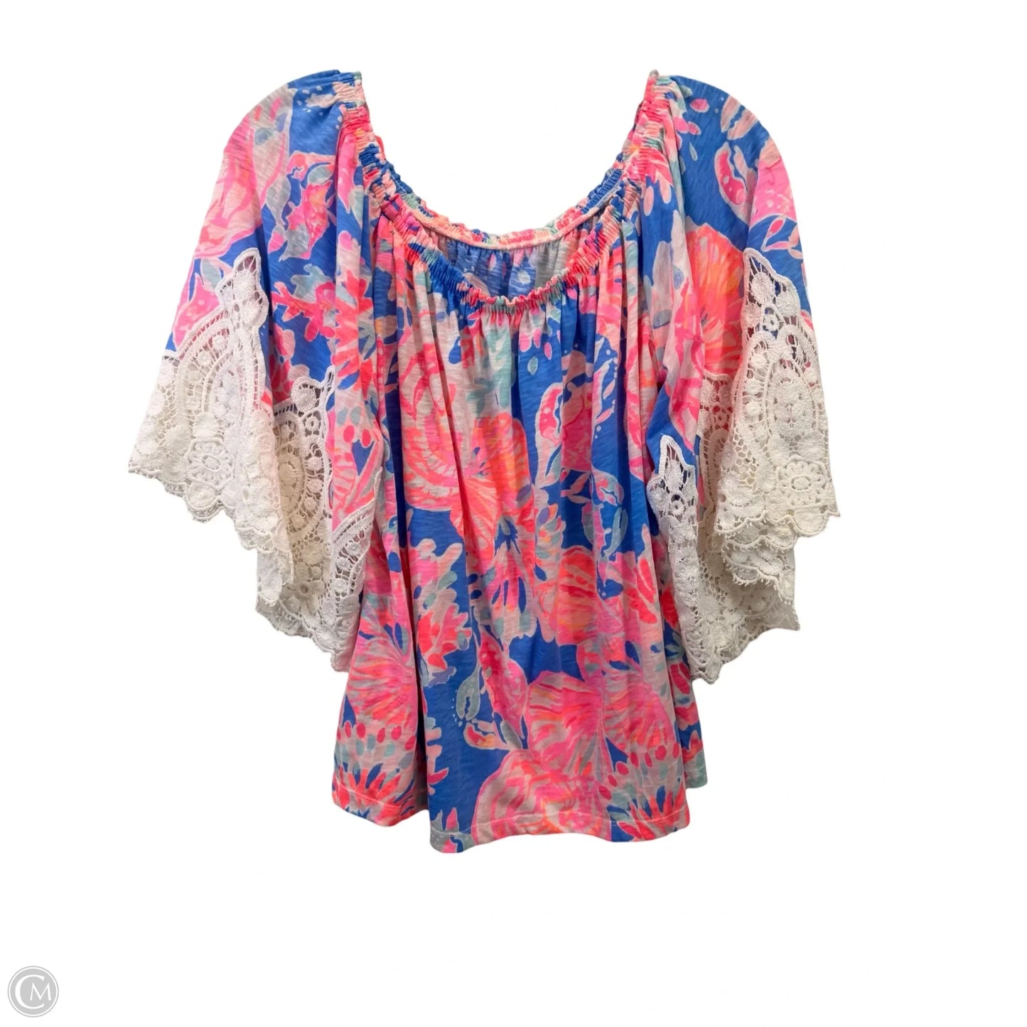 Top Short Sleeve Designer By Lilly Pulitzer In Blue & Pink, Size: S