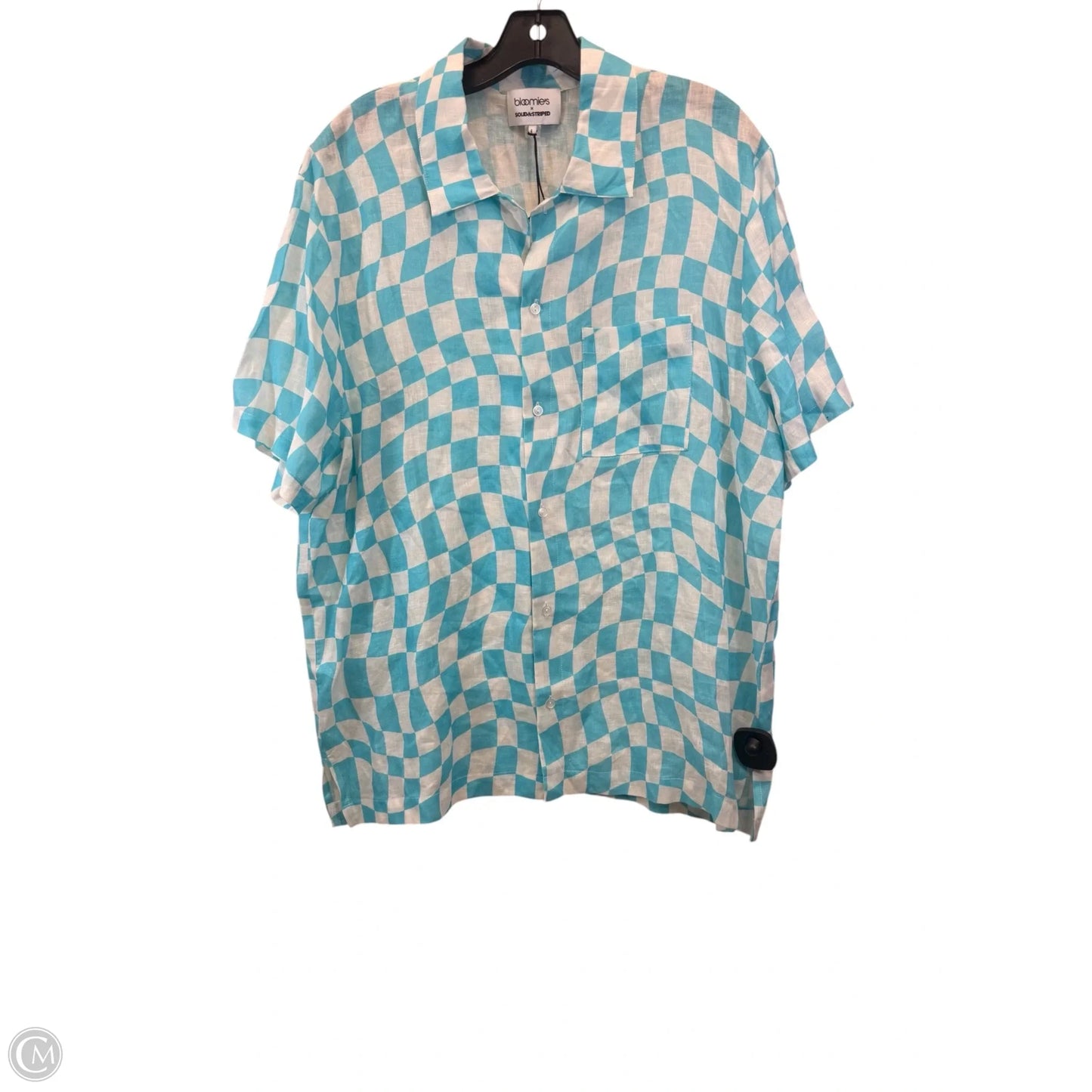 Top Short Sleeve By Bloomingdales In Blue & White, Size: L