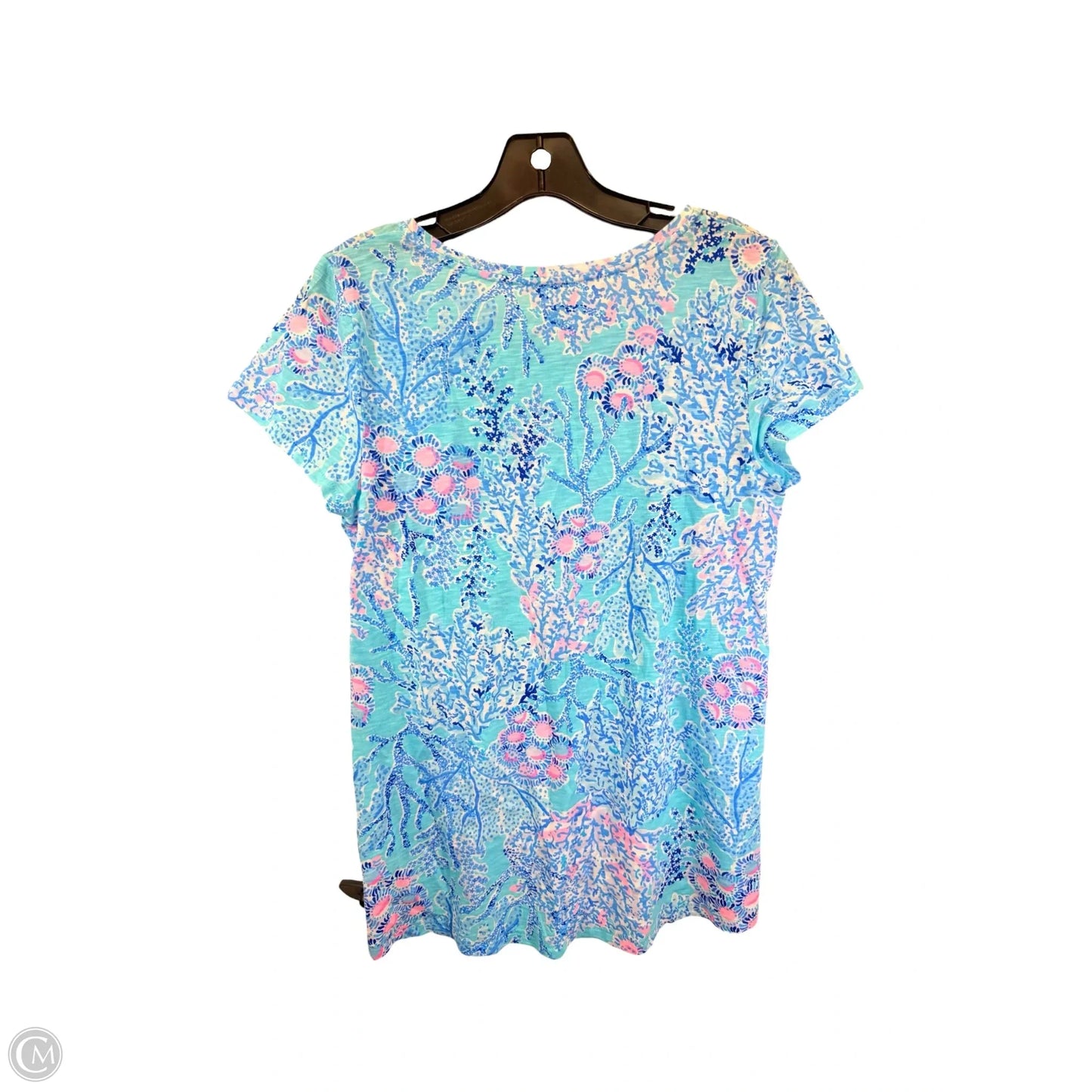 Top Short Sleeve Designer By Lilly Pulitzer In Blue & Pink, Size: S