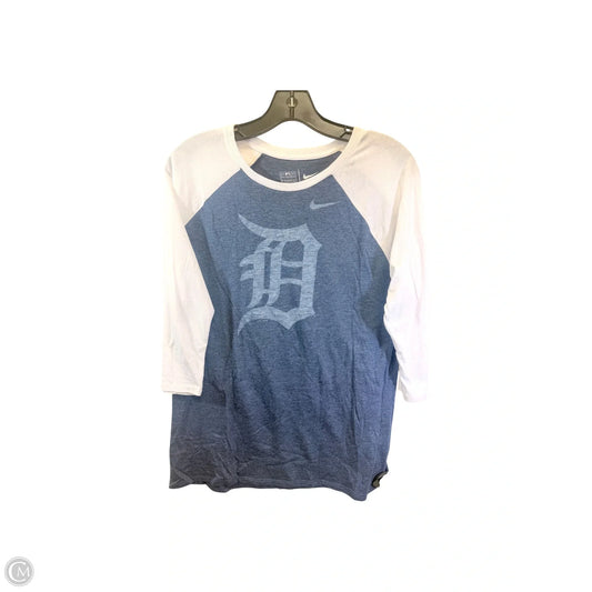 Athletic Top Long Sleeve Crewneck By Nike In Blue & White, Size: Xl