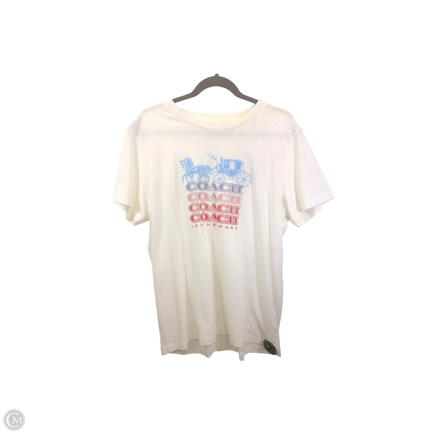 Top Short Sleeve Designer By Coach In Cream & Purple, Size: L