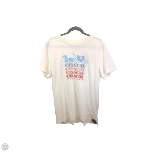Top Short Sleeve Designer By Coach In Cream & Purple, Size: L