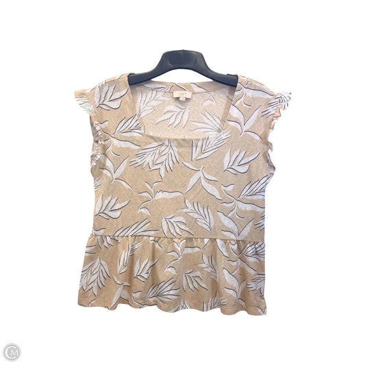 Top Short Sleeve By Loft In Tan & White, Size: L
