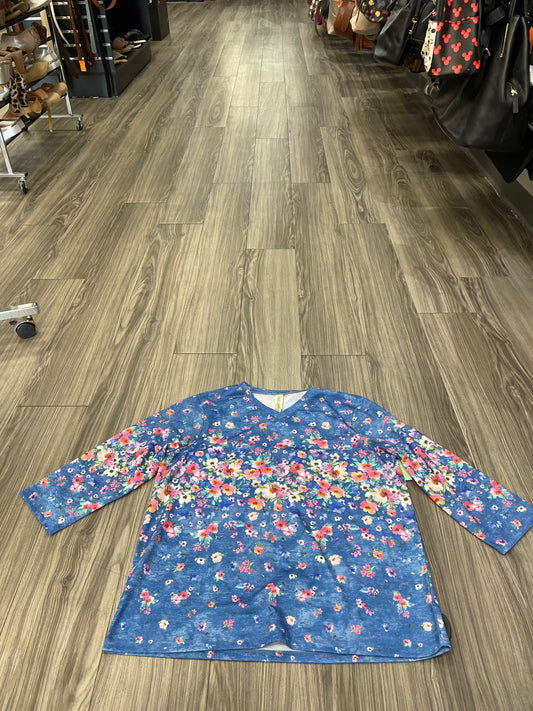 Floral Print Top 3/4 Sleeve Clothes Mentor, Size M