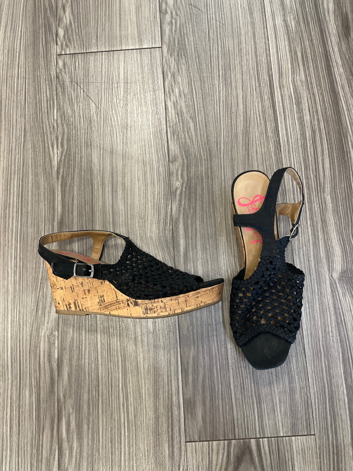 Black & Tan Sandals Heels Wedge Jelly Pop, Size 11