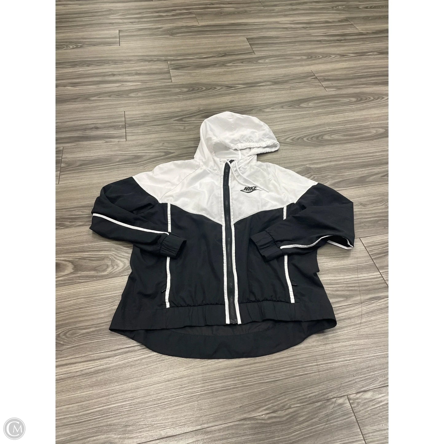 Jacket Windbreaker By Nike In Black & White, Size: M
