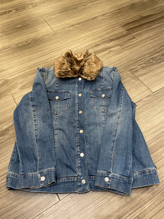 Jacket Denim By Chicos In Blue & Brown, Size: L