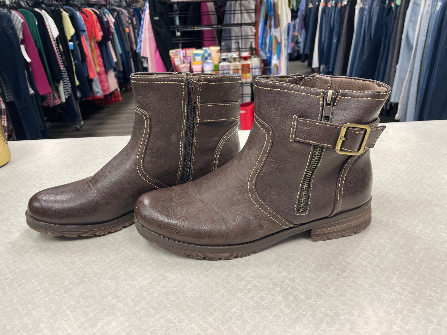 Boots Ankle Flats By Natural Soul In Brown, Size: 8