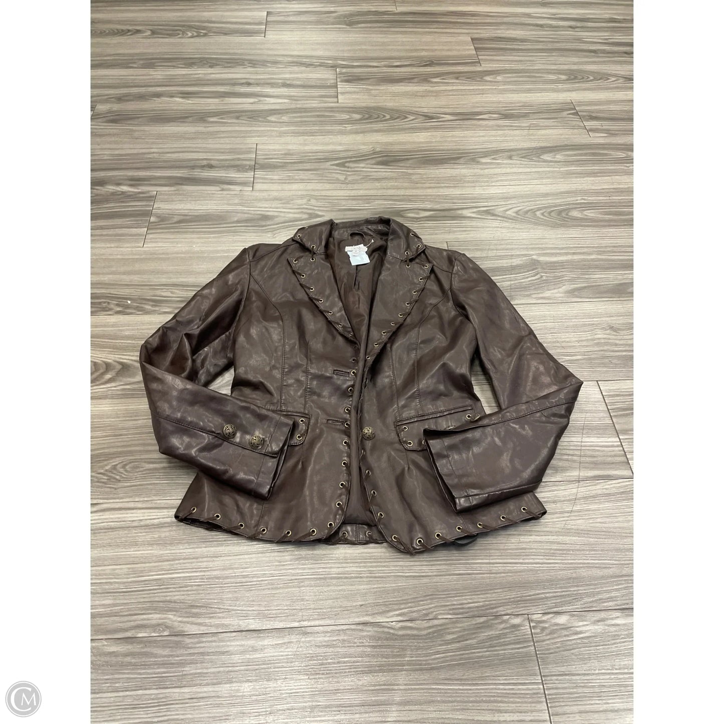 Jacket Leather By Cache In Brown, Size: M