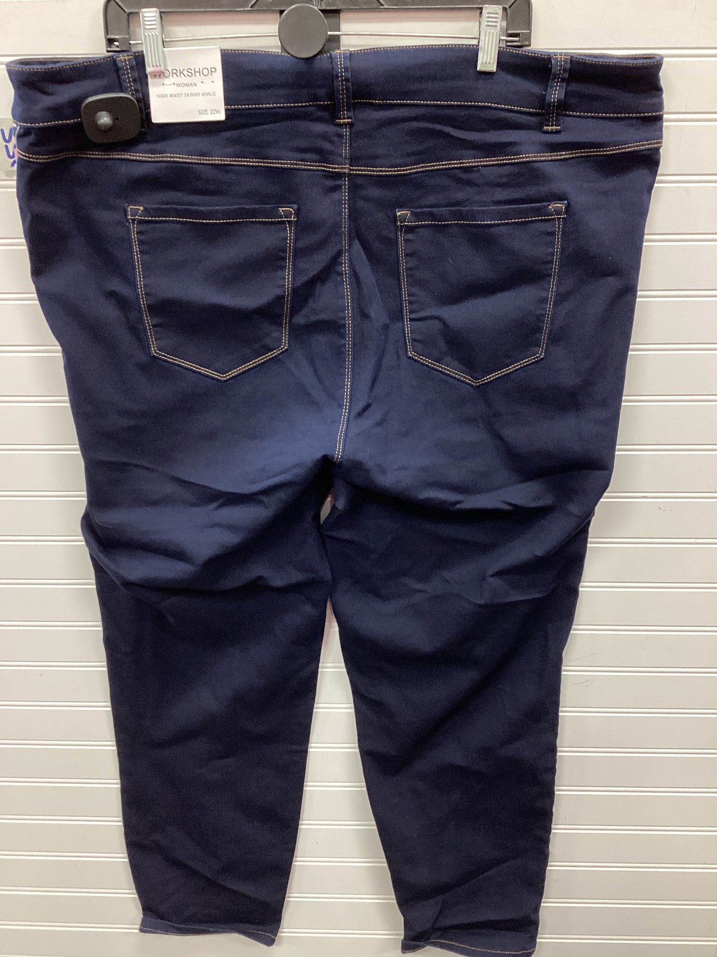 Jeans Skinny By Workshop In Blue Denim, Size:22
