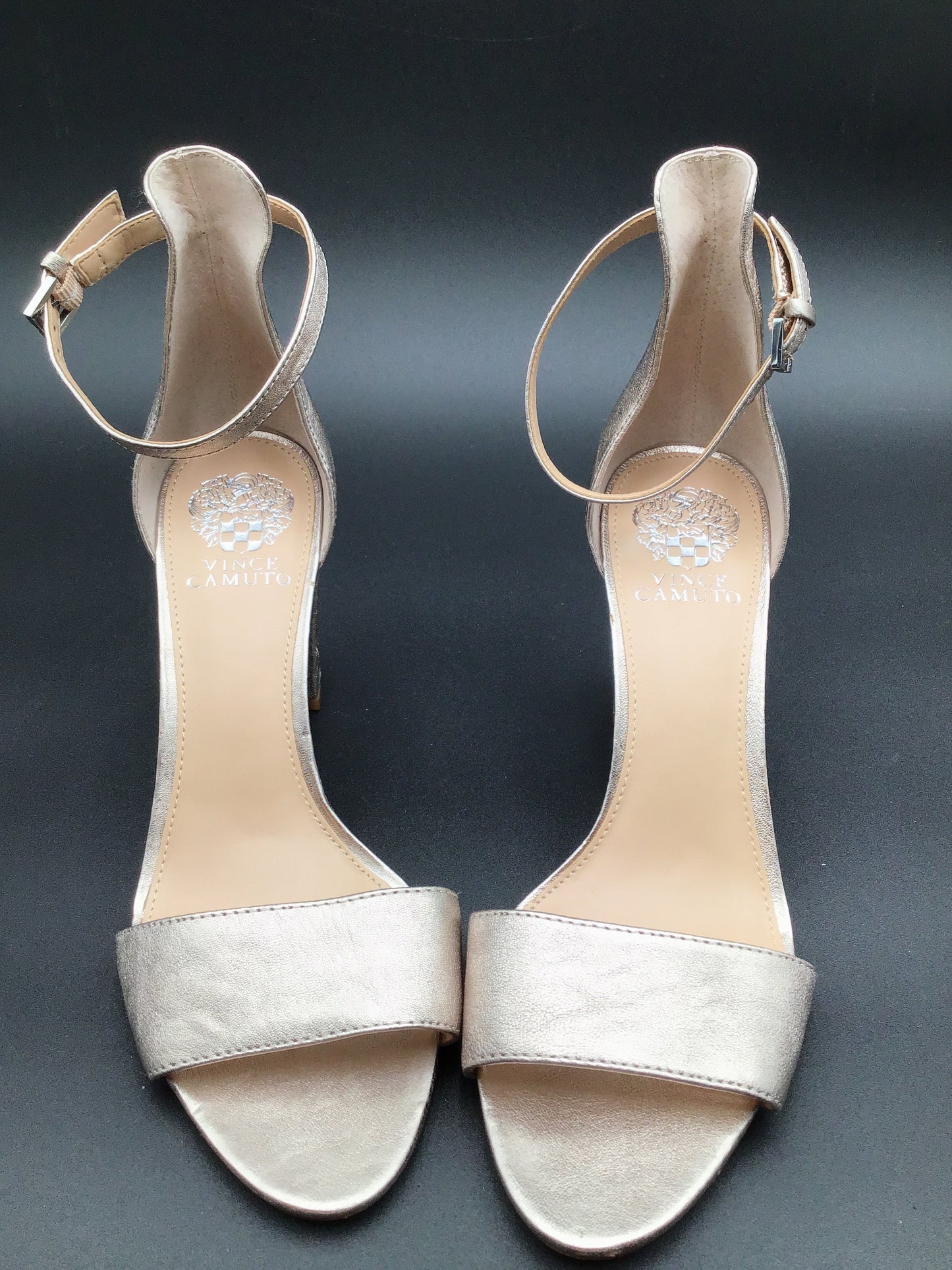 Gold Sandals Heels Block Vince Camuto, Size 9.5