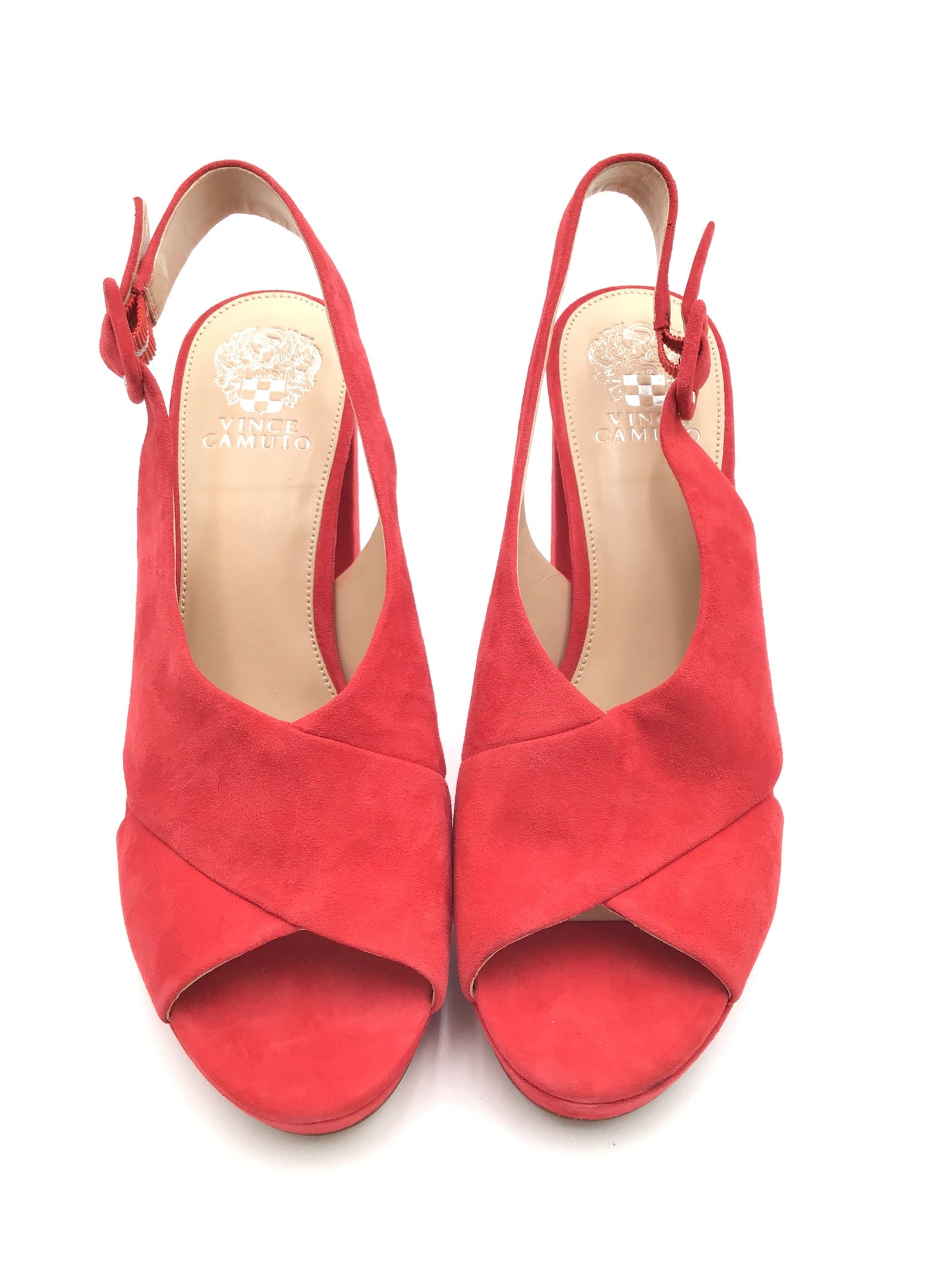 Red Sandals Heels Block Vince Camuto, Size 9.5