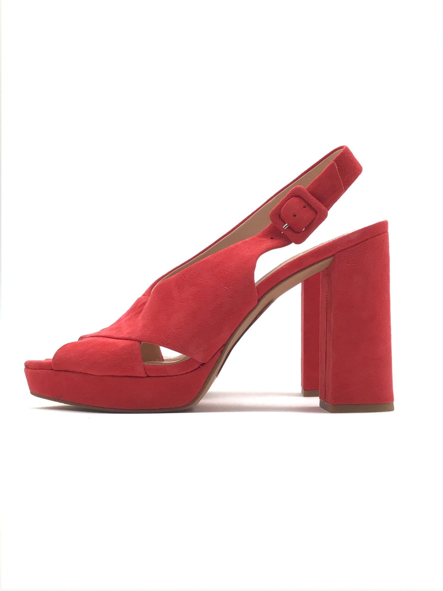 Red Sandals Heels Block Vince Camuto, Size 9.5