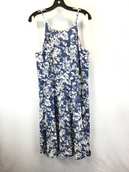 Blue & White Dress Casual Midi Fortune & Ivy, Size 1x