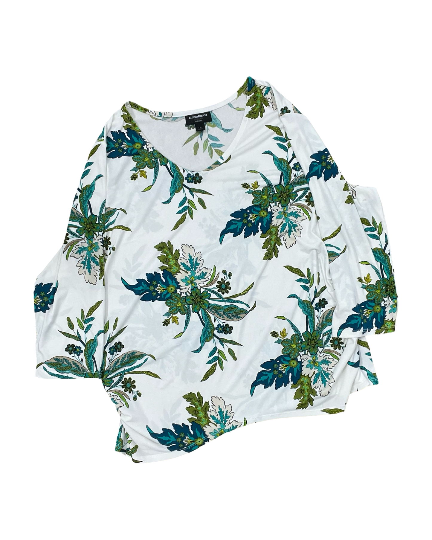Top 3/4 Sleeve By Liz Claiborne In Blue & White, Size:1X