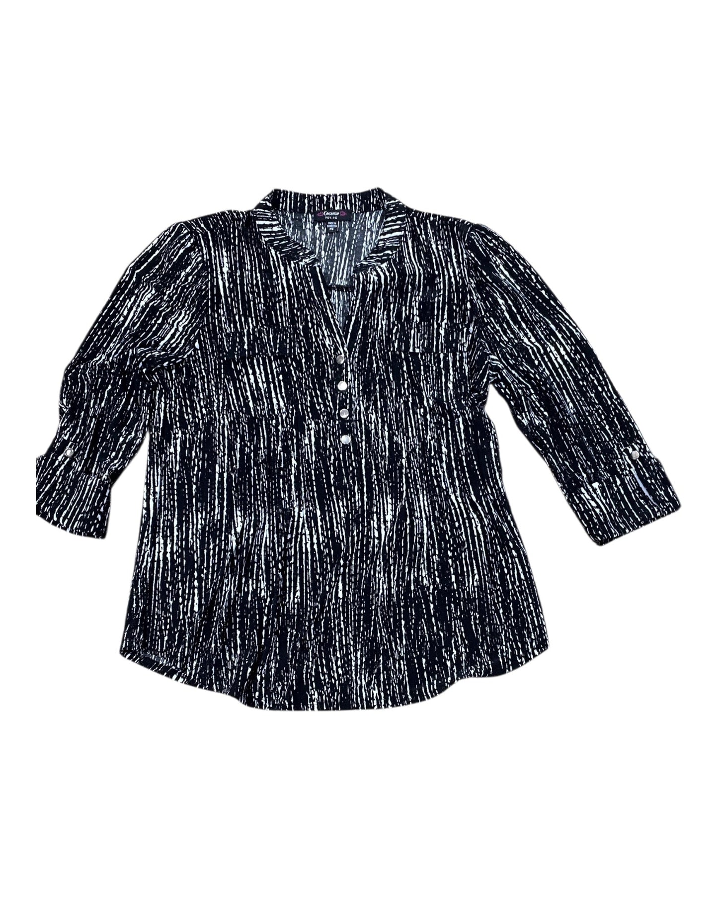 Top 3/4 Sleeve By Cocomo In Black & White, Size:Sp