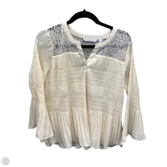 Blouse Long Sleeve By Isaac Mizrahi Live Qvc In Cream, Size: Mp