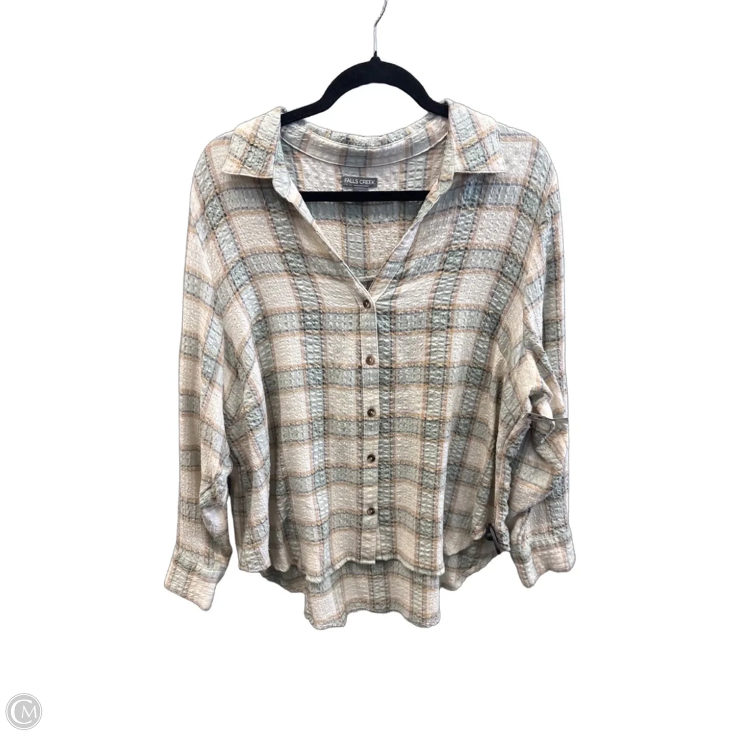 Top Long Sleeve By Falls Creek In Plaid Pattern, Size: 1x