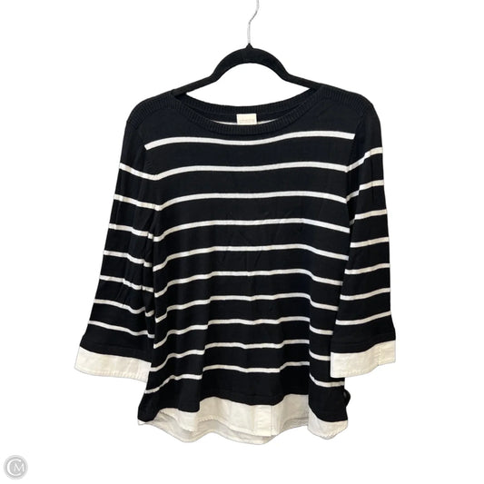 Top 3/4 Sleeve By Chicos In Striped Pattern, Size: L