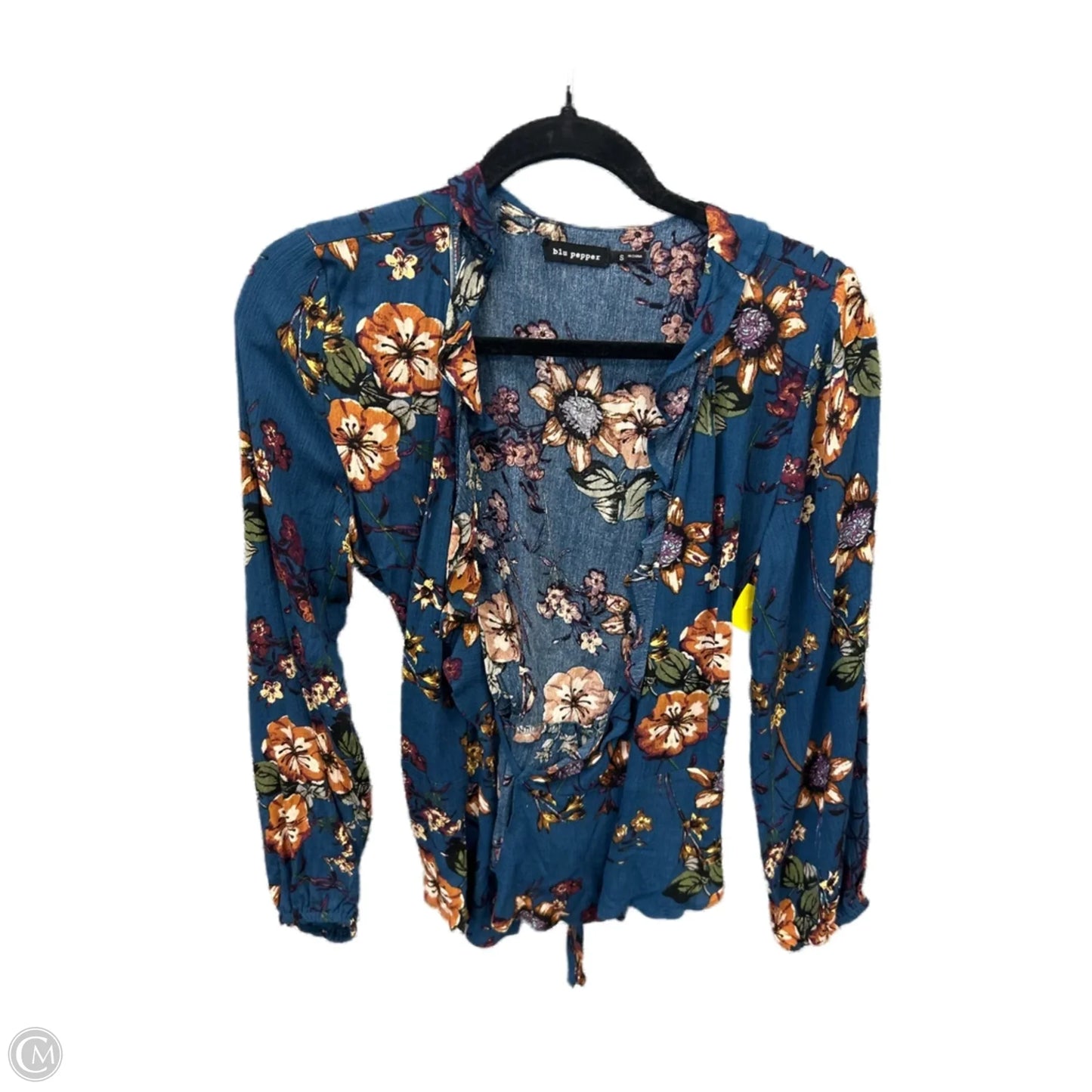 Top Long Sleeve By Blu Pepper In Blue, Size: S