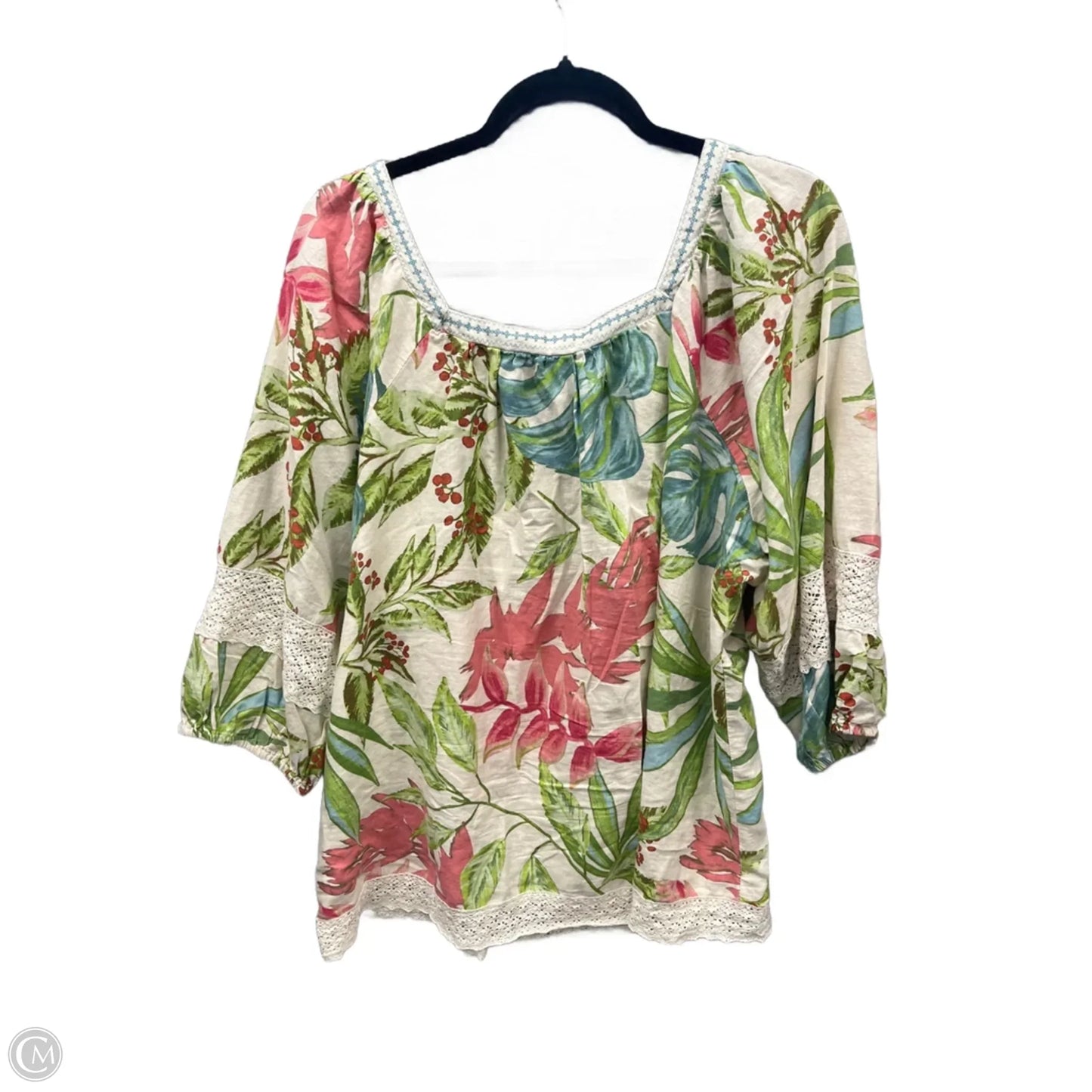 Top Long Sleeve By Nicole Miller In Tropical Print, Size: 1x