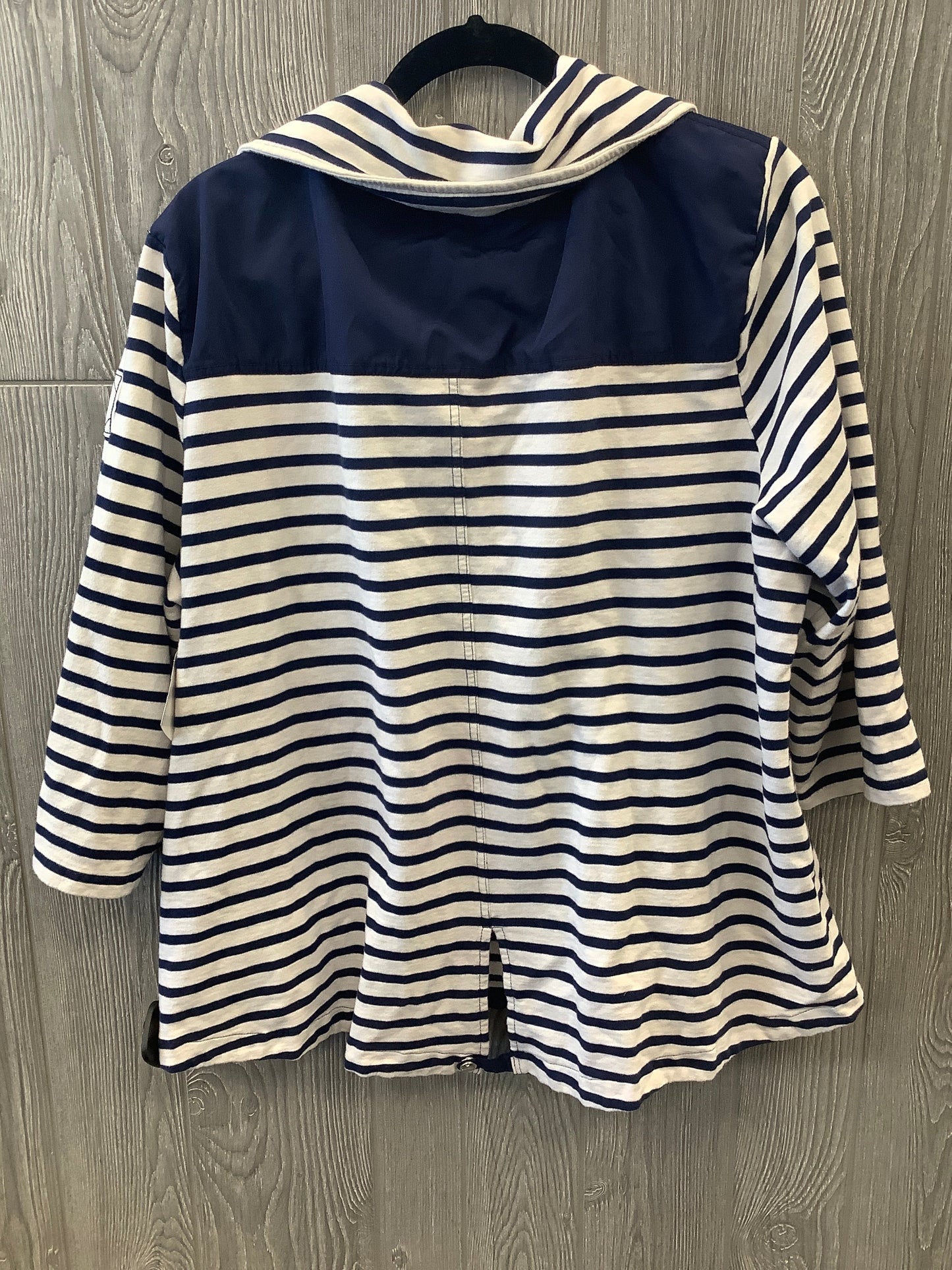 Striped Pattern Athletic Top Long Sleeve Collar Lauren By Ralph Lauren, Size 3x