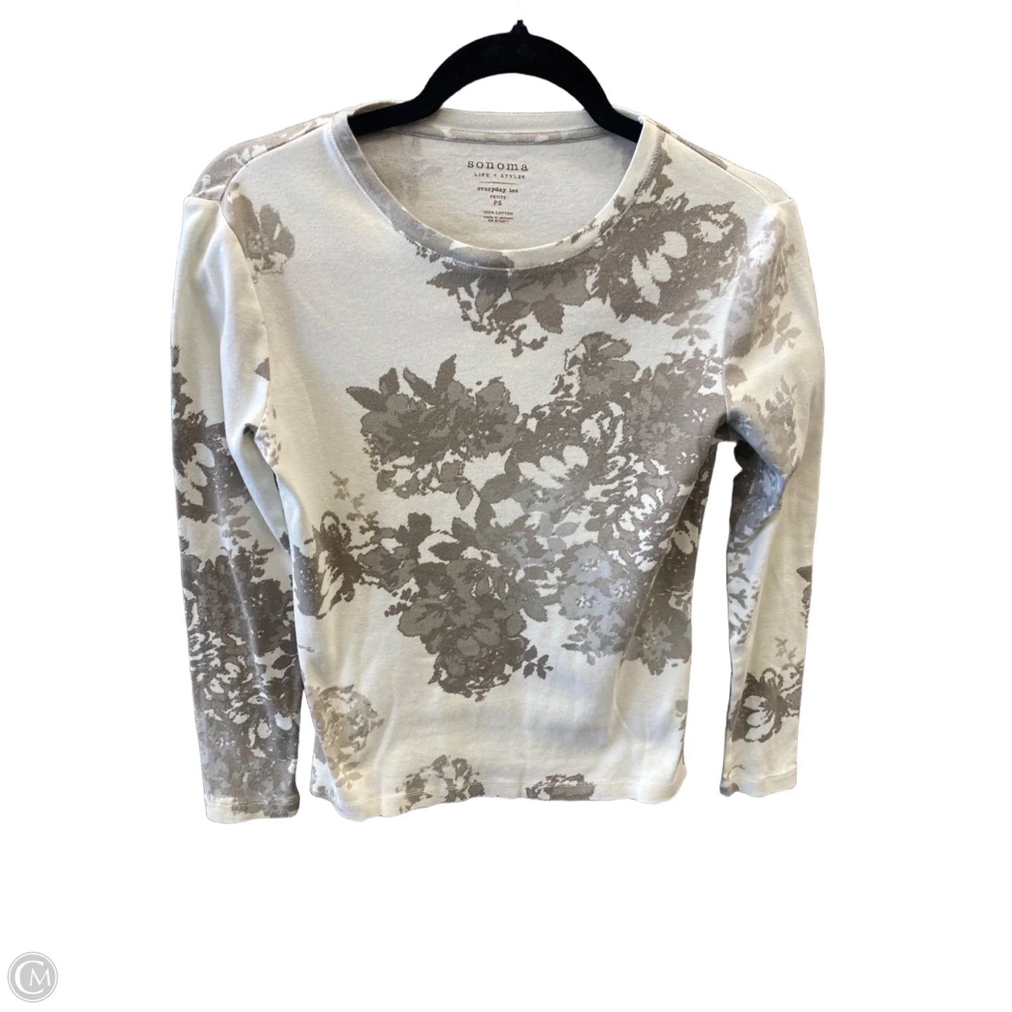 Top Long Sleeve By Sonoma In Grey & White, Size: Sp