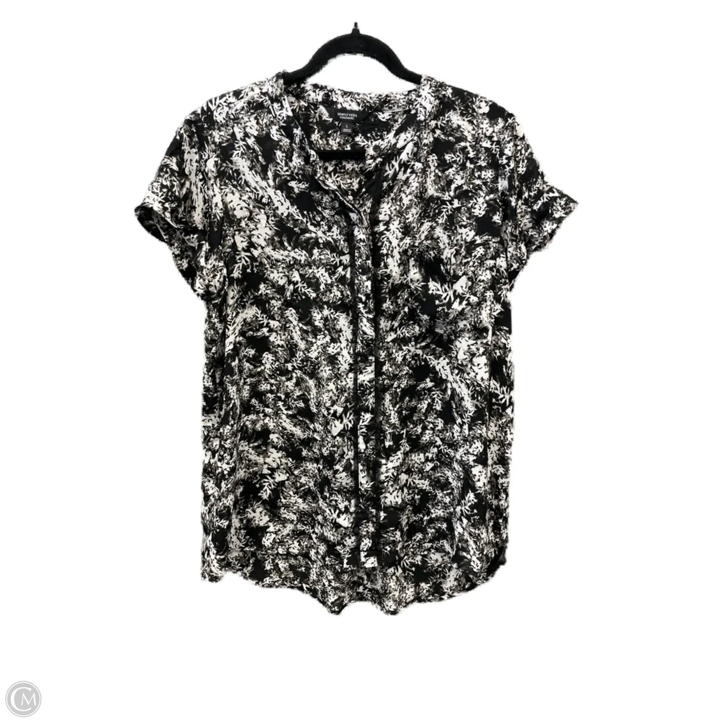 Top Short Sleeve By Simply Vera In Black & White, Size: L