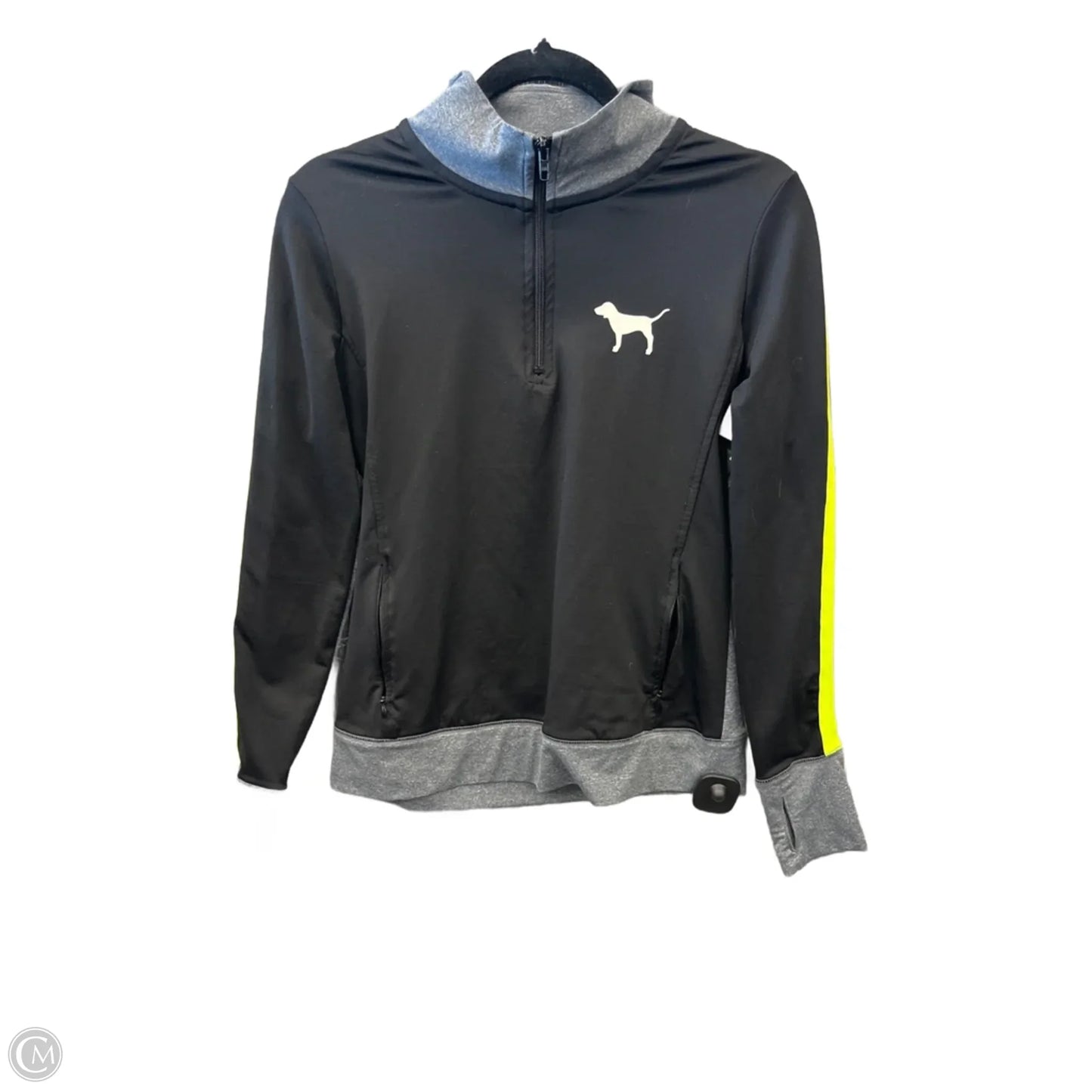 Athletic Top Long Sleeve Collar By Pink In Black & Grey, Size: Sp