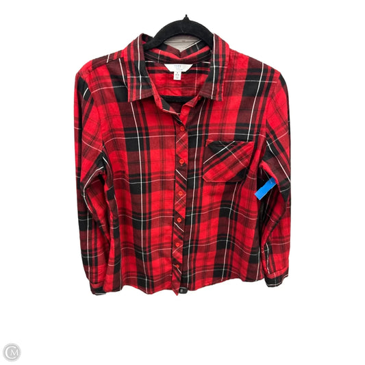 Top Long Sleeve By Time And Tru In Plaid Pattern, Size: S
