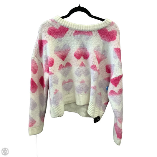 Sweater By Clothes Mentor In Pink & White, Size: L