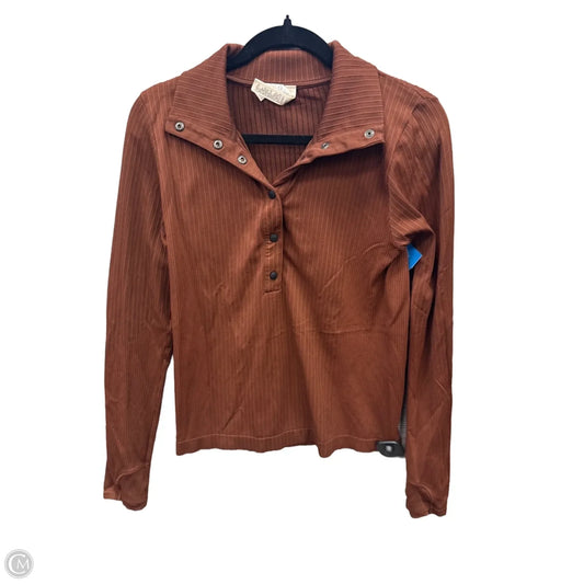 Athletic Top Long Sleeve Collar By Athleta In Brown, Size: M